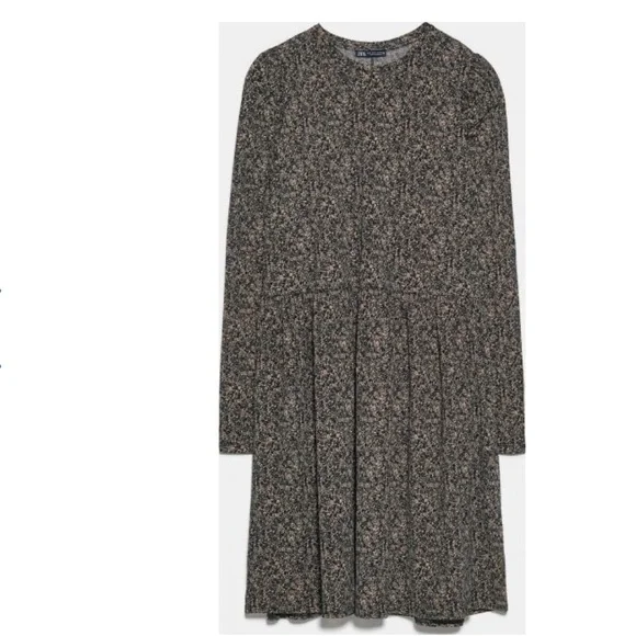 Zara Floral Print Dress Puff Shoulders Flowy Dress Midi Medium
